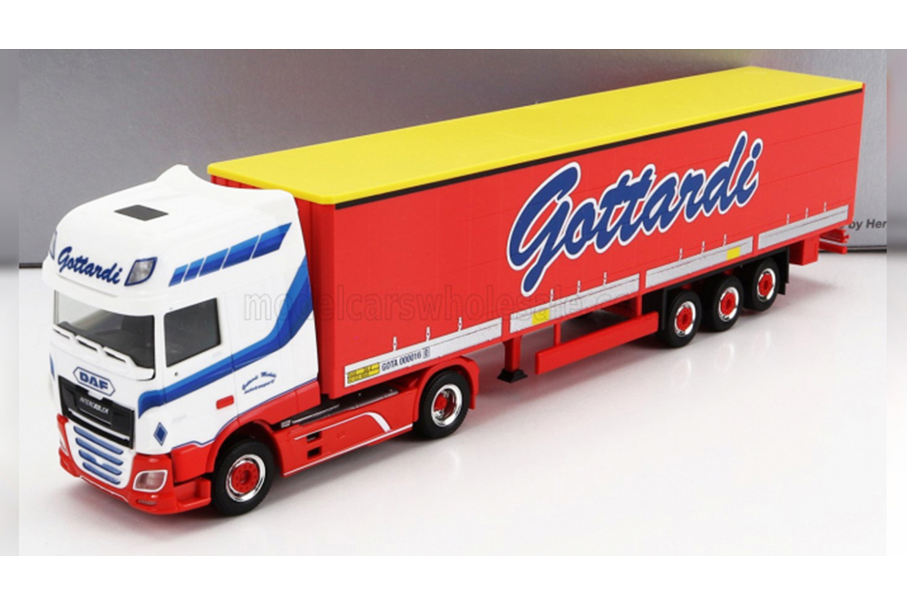 DAF XF480 TRUCK TELONATO GOTTARDI TRANSPORTS (2017), WHITE RED (ДЛИНА МОДЕЛИ 3-5 СМ)