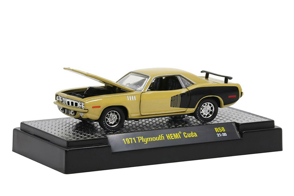 PLYMOUTH HEMI CUDA 1971, ТУНИССКИЙ КОРИЧНЕВЫЙ МЕТАЛЛИЧЕСКИЙ/ЧЕРНЫЙ HEMI BILLBOARD (ДЛИНА МОДЕЛИ 6-10 СМ)