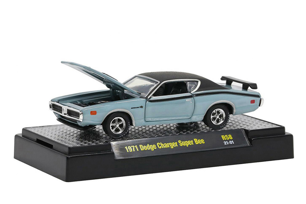 DODGE CHARGER SUPER BEE 1971 GUNMETAL GRAY METALLIC WITH BLACK VINYL TOP AND BLACK STRIPES