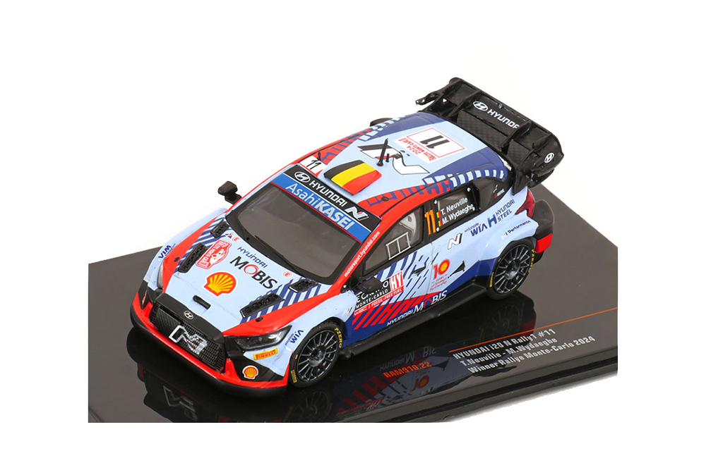 HYUNDAI I20 N RALLY1 TEAM SHELL MOBIS WRT №11 WINNER RALLY MONTECARLO 2024 THIERRY NEUVILLE - MARTIJN WYDAEGHE, 2 TONE BLUE RED