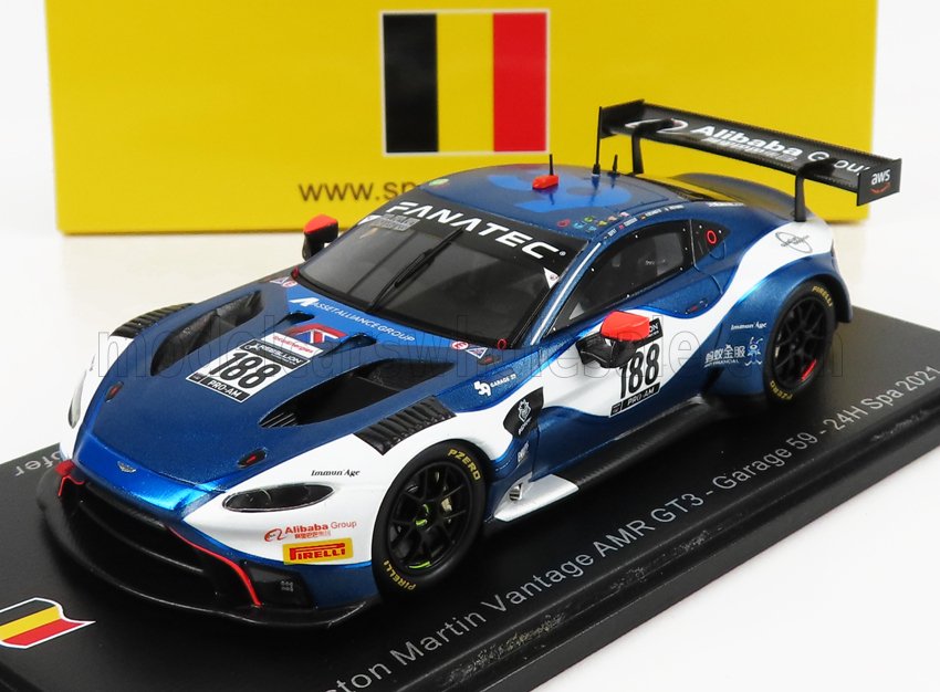 ASTON MARTIN VANTAGE AMR GT3 TEAM GARGE 59 N188 24H SPA (2021) A.WEST - C.GOODWIN - C.EASTWOOD - M.KIRCHHOFER, 2 TONE BLUE WHITE