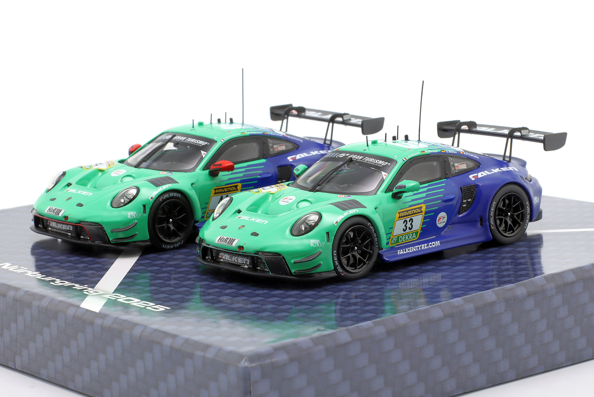2-CAR SET PORSCHE 911 GT3 R #44 #33 24H NÜRBURGRING 2025 FALKEN MOTORSPORTS / НАБОР ИЗ 2 МОДЕЛЕЙ ПОРШЕ 911 ГТ3 24 ЧАСА НЮРБУРГРИНГ FALKEN MOTORSPORTS