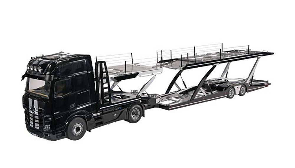 MERCEDES AUTOTRANSPORTER SET ACTROS GIGASPACE 4X2 FH25 WITH LOHR AUFLIEGER BLACK GREY