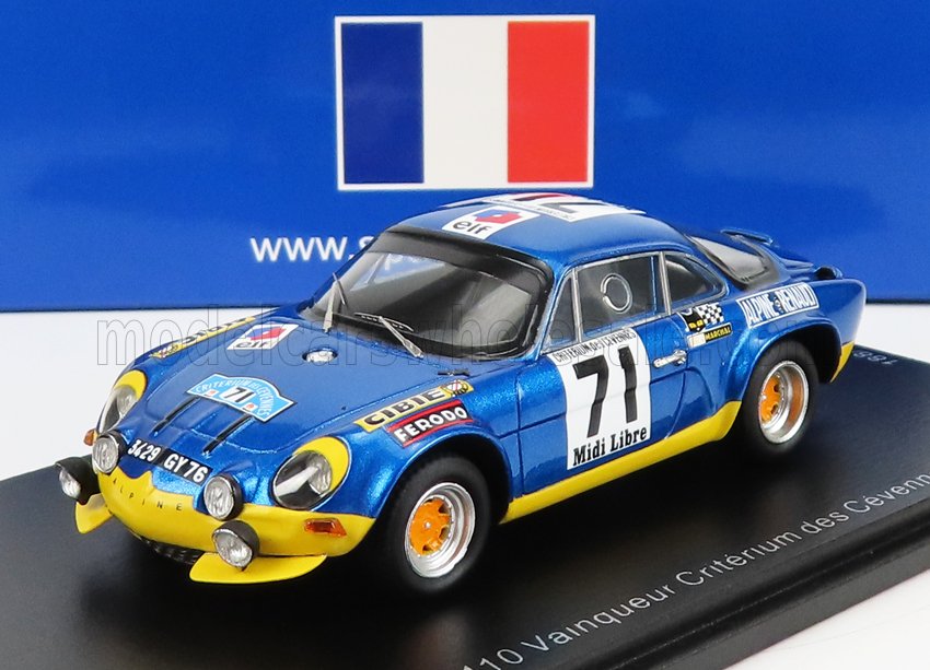 RENAULT ALPINE A110 1600S N71 WINNER RALLY CRITERIUM DES CEVENNES (1971) B.DARNICHE - A.MAHE, BLUE MET YELLOW