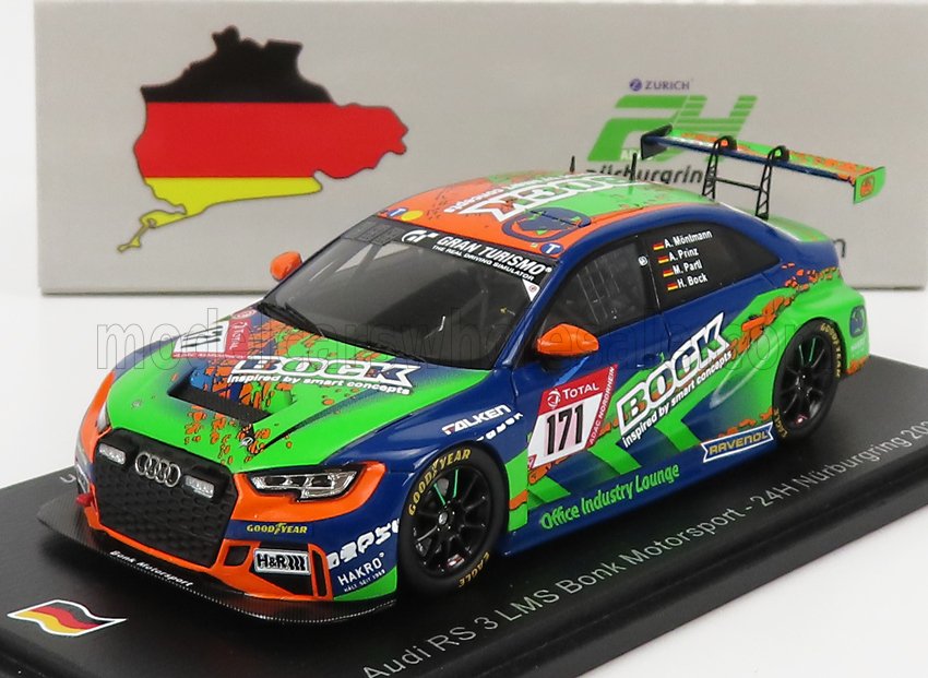 AUDI A3 RS3 LMS TEAM BONK MOTORSPORT N171 24H NURBURGRING (2020) H.BOCK - M.PARTL - A.PRINZ - A.MOENTMANN, BLUE GREEN