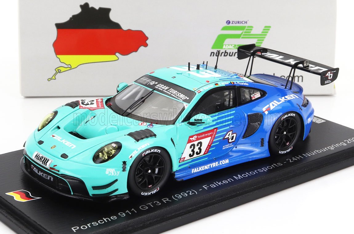 PORSCHE 911 992 GT3 R TEAM FALKEN MOTORSPORTS #33 24H NURBURGRING (2023) K.BACHLER - S.MULLER - A.PICARIELLO, GREEN BLUE