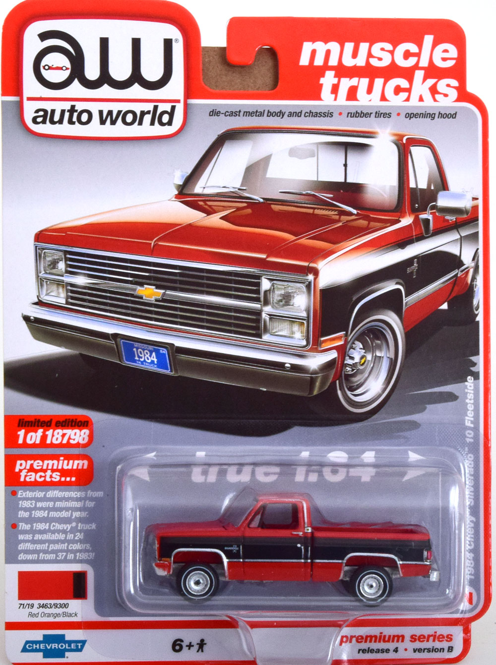 CHEVROLET SILVERADO 10 FLEETSIDE 1984 RED BLACK (ДЛИНА МОДЕЛИ 6-10 СМ)
