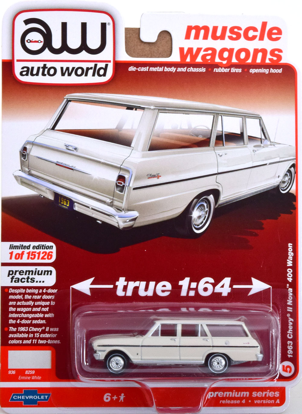 CHEVROLET II NOVA 400 WAGON 1963 WHITE**ШЕВРОЛЕ ШЕВИ ШЕВРОЛЕТХ - Масштабные  модели 1:18 - 1:43 - 1:12 - Магазин масштабных моделей МОДЕЛЛИСИМО