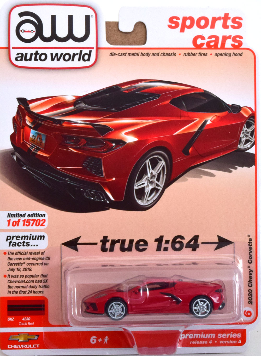 CHEVROLET CORVETTE C8 COUPE 2020 RED (ДЛИНА МОДЕЛИ 6-10 СМ)