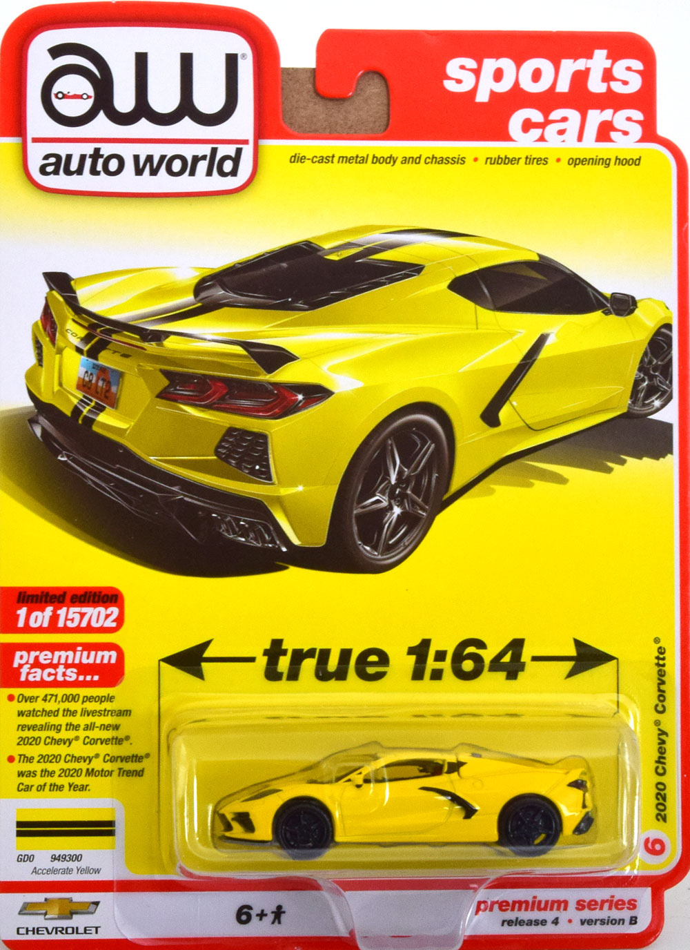 CHEVROLET CORVETTE C8 COUPE 2020 YELLOW (ДЛИНА МОДЕЛИ 6-10 СМ)