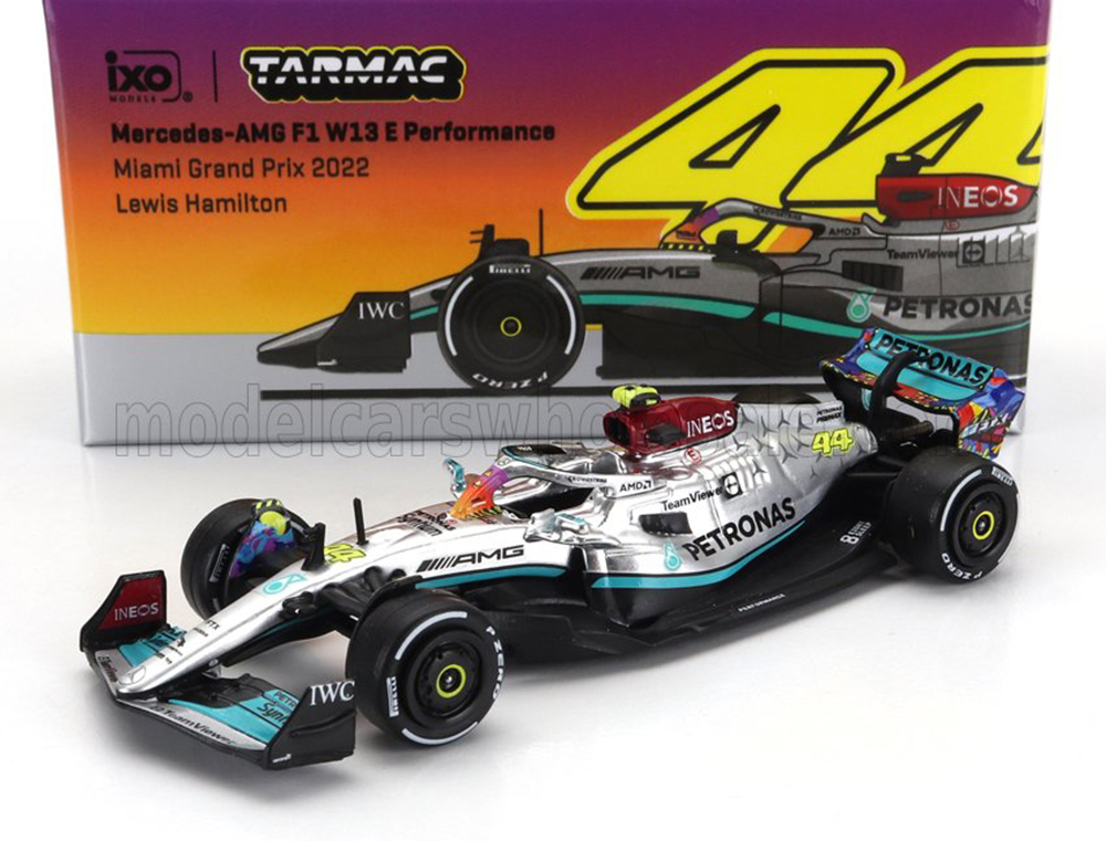MERCEDES-BENZ GP F1 W13E TEAM MERCEDES-AMG PETRONAS F1 №44 6TH MIAMI GP 2022 LEWIS HAMILTON, SILVER GREEN (ДЛИНА МОДЕЛИ 6-10 СМ)