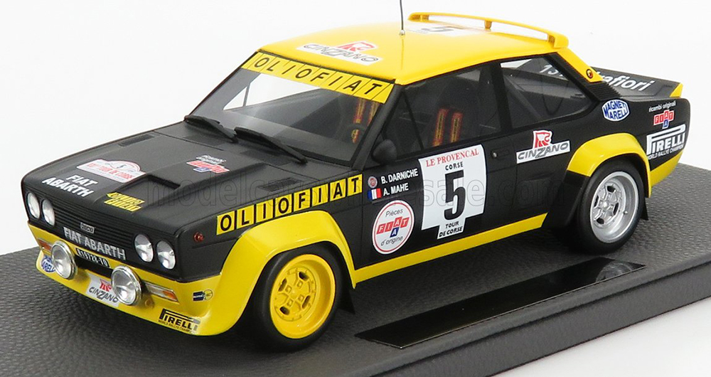 FIAT 131 ABARTH N 5 WINNER RALLY TOUR DE CORSE 1977 B.DARNICHE - A.MAHE, BLUE YELLOW