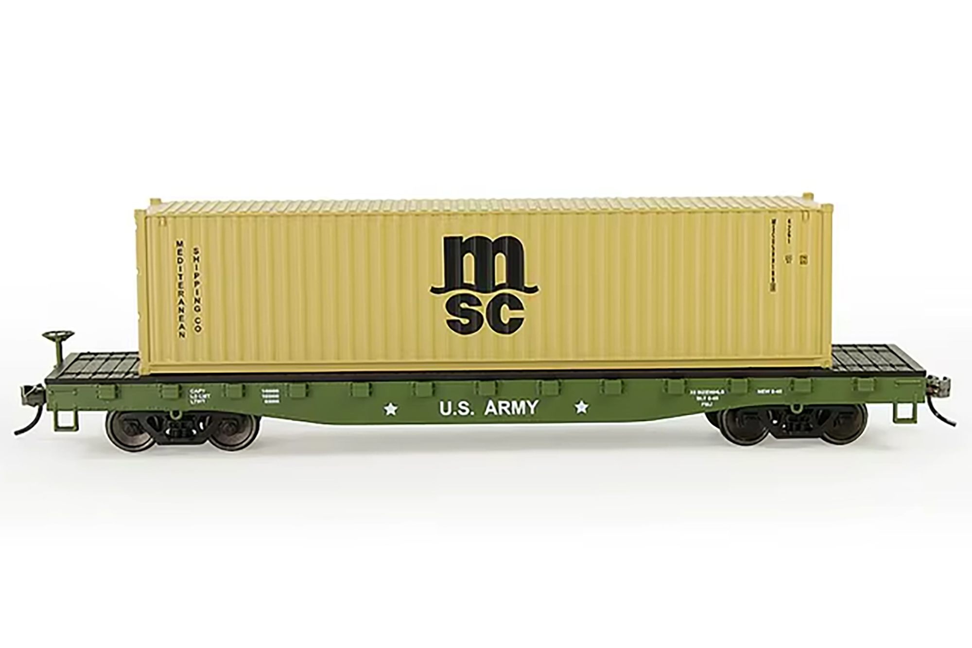 КОНТЕЙНЕРНАЯ ПЛАТФОРМА (США) АРМИИ США С 40-ФУТОВЫМ КОНТЕЙНЕРОМ MSC (МАСШТАБ HO, ДЛИНА 18 СМ)