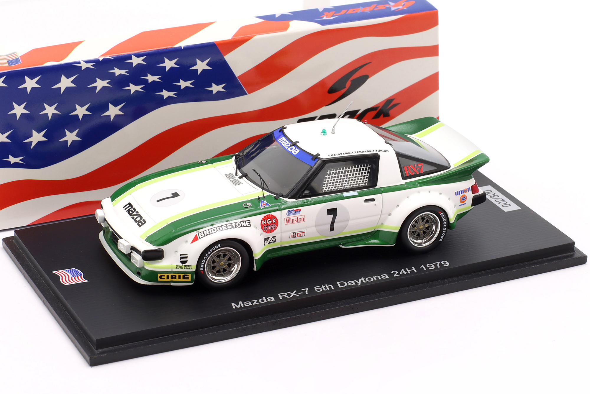 MAZDA RX-7 #7 5TH 24H DAYTONA 1979 MAZDA TECHNICAL CENTER / МАЗДА RX-7 5 МЕСТО 24 ЧАСА ДАЙТОНА ТЕЧНИКАЛ КЕНТЕР БЕЛЫЙ ЗЕЛЕНЫЙ