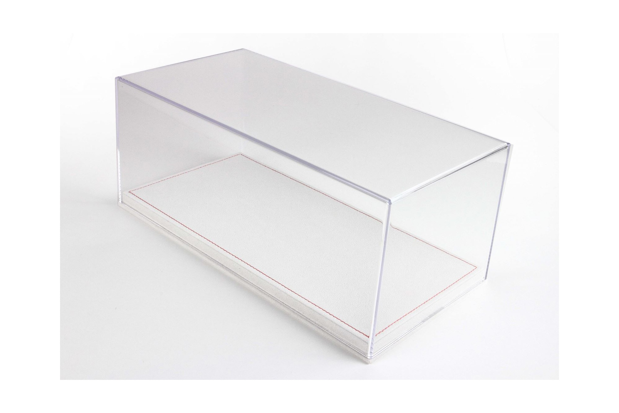 DISPLAY CASE WITH ALCANTARA BASE IN LIGHT BEIGE AND RED STITCHING / БОКС ББР 1:1