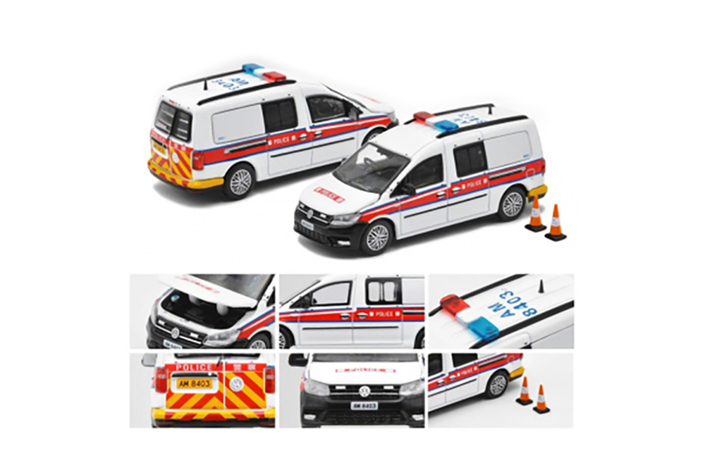 VW VOLKSWAGEN CADDY MAXI 1ST EDITIONHK POLICE (AM8403), WHITE/RED (ДЛИНА МОДЕЛИ 6-10 СМ)