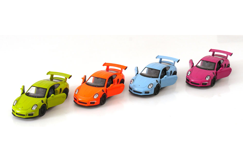 PORSCHE 911 (991) GT3 RS SET WITH 12 PULLBACK MODELCARS LIGHTGREEN LIGHT-ORANGE LIGHTBLUE PINK