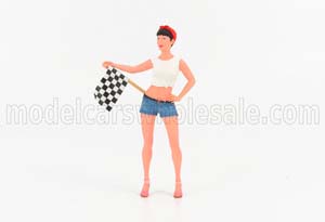 ФИГУРКА RACING GIRL - RAGAZZA CON BANDIERA A SCACCHI PINK WHITE BLUE