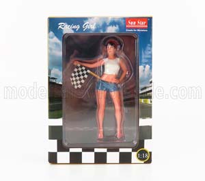 ФИГУРКА RACING GIRL - RAGAZZA CON BANDIERA A SCACCHI PINK WHITE BLUE — фото 2
