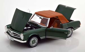 MERCEDES 280 SL W113 WITH REMOVABLE SOFTTOP 1963-1971 GREEN METALLIC/BROWN — фото 3