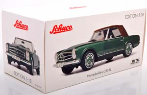 MERCEDES 280 SL W113 WITH REMOVABLE SOFTTOP 1963-1971 GREEN METALLIC/BROWN — фото 7