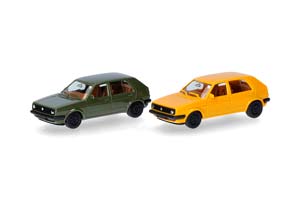 VW VOLKSWAGEN GOLF II 4 ДВ. 2 ШТ, ЗЕЛЕНЫЙ/ЖЕЛТЫЙ (ДЛИНА МОДЕЛИ 3-5 СМ)