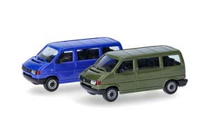VW VOLKSWAGEN TRANSPORTER T4 BUS 2ШТ, ЗЕЛЕНЫЙ/СИНИЙ (ДЛИНА МОДЕЛИ 3-5 СМ)