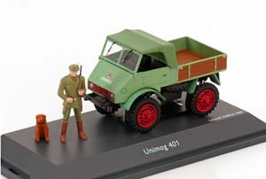 MERCEDES UNIMOG 401 WITH FIGURINES LIGHTGREEN RED