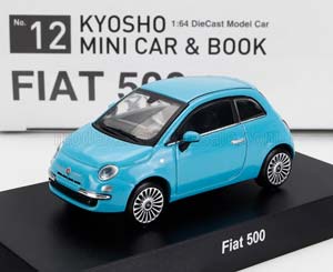 FIAT NUOVA 500 2007 С КНИГОЙ, СВЕТЛО-СИНИЙ (ДЛИНА МОДЕЛИ 6-10 СМ)