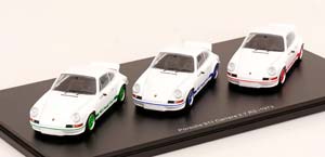 PORSCHE 911 CARRERA 2.7 RS SET WITH 3 MODELCARS 50 YEARS RS 1973 WHITE WITH GREEN BLUE RED