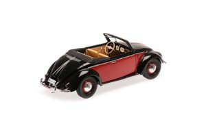 VW VOLKSWAGEN KAFER 1200 HEBMULLER CONVERTIBLE 1949 BLACK/DARK RED — фото 2