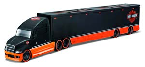 HARLEY DAVIDSON TRUCK H-D HAULERS TRUCK CAR TRANSPORTER 2021, BLACK ORANGE (ДЛИНА ПРИМЕРНО 25 СМ)
