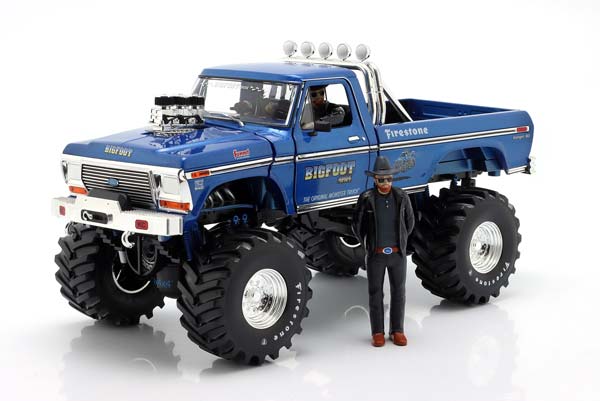 FORD F-250 MONSTER TRUCK 48-INCH TIRES BIGFOOT #1 1974 WITH 2 FIGURES / ФОРД F-250 МОНСТЕР ГРУЗОВИК 48-INCH ТИРЕС БИГФУТ 2 ФИГУРОК СИНИЙ