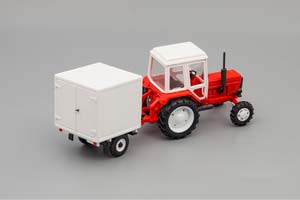 TRACTOR MTZ-82 WHITH TRAILER (USSR RUSSIA) RED/WHITE | ТРАКТОР МТЗ-82 С ПРИЦЕПОМ БУДКА БЕЛЫЙ/КРАСНЫЙ (МЕТАЛЛ) — фото 2