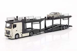 MERCEDES-BENZ ACTROS CAR TRANSPORTER WITH VW POLO GTI GOLD / МЕРСЕДЕС-БЕНЦ АКТРОС КАР ТРАНСПОРТЕР ФОЛЬКСВАГЕН ПОЛО ГТИ ЗОЛОТОЙ