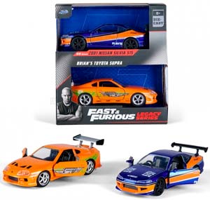 NISSAN SET 2X FAST & FURIOUS - TOYOTA SUPRA MKIV 1995 - SILVIA S15 2001, ORANGE BLUE