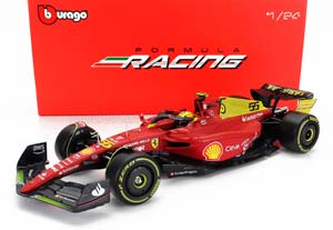 FERRARI F1-75 SCUDERIA FERRARI N55 4TH MONZA GP ITALY 2022 CARLOS SAINZ - WITH PILOT AND SHOWCASE - EXCLUSIVE CARMODEL, RED YELLOW