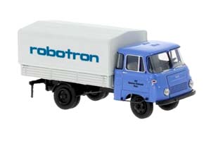 ROBUR LO 2501 ROBOTRON 1950 БОРТОВОЙ С ТЕНТОМ, СИНИЙ С СЕРЫМ (ДЛИНА МОДЕЛИ 3-5 СМ)