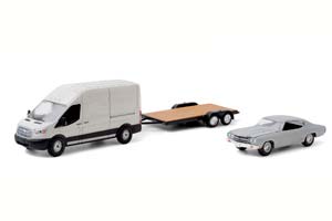 FORD TRANSIT LWB HIGH ROOF 1970 С ПРИЦЕПОМ И CHEVROLET CHEVELLE MALIBU 2015 (ИЗ Т/C АМЕРИКАНСКИЕ КОЛЛЕКЦИОНЕРЫ) (ДЛИНА МОДЕЛИ 6-10 СМ)
