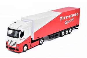 MERCEDES-BENZ ACTROS GIGASPACE СЕДЕЛЬНЫЙ ТЯГАЧ С ПОЛУПРИЦЕПОМ FIRESTONE RACING БЕЛЫЙ С КРАСНЫМ