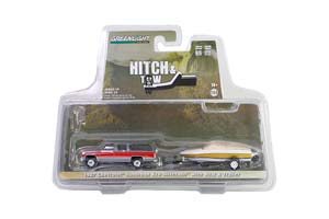 CHEVROLET SUBURBAN K20 SILVERADO С ПРИЦЕПОМ И ЛОДКОЙ 1987 GREY/RED (ДЛИНА ПРИМЕРНО 15 СМ)