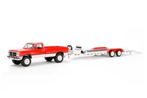 DODGE RAM POWER RAM 250 С ПРИЦЕПОМ-АВТОВОЗОМ 1991 RED/WHITE (ДЛИНА МОДЕЛИ 6-10 СМ)