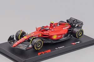 FERRARI F1-75 SCUDERIA FERRARI №55 SEASON 2022 CARLOS SAINZ WITH HELMET AND PLASTIC SHOWCASE - EXCLUSIVE CARMODEL, RED