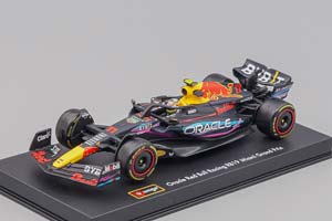 RED BULL F1 RB19 TEAM ORACLE RED BULL RACING №11 2ND MIAMI GP 2023 SERGIO PEREZ - WITH HELMET AND PLASTIC SHOWCASE, MATT BLUE