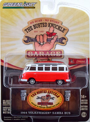 VW T1 SAMBA BUS THE BUSTED KNUCKLE GARAGE 1964 ORANGE WHITE (ДЛИНА МОДЕЛИ 6-10 СМ)