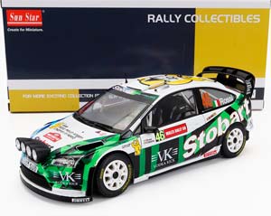 FORD FOCUS RS WRC STOBART #46 RALLY WALES GB 2008 VALENTINO ROSSI - CARLO CASSINA, WHITE GREEN BLUE