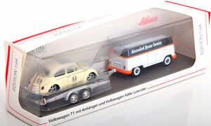 VW BUS T1 WITH TRAILER AND BEETLE LOWRIDER AIRCOOLED WHITE GREY ORANGE (ДЛИНА МОДЕЛИ 6-10 СМ) — фото 3
