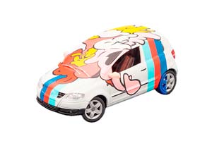 VW VOLKSWAGEN FOX ART CAR RAINBOW, WHITE