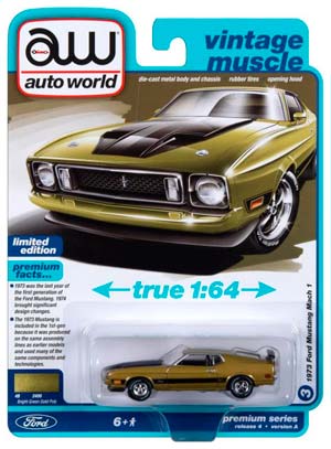 FORD MUSTANG MACH 1 1973 BRIGHT GREEN GOLD METALLIC (ДЛИНА МОДЕЛИ 6-10 СМ) — фото 3