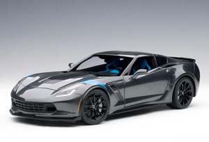 CHEVROLET CORVETTE C7 GRAND SPORT 2017 WATKINS GLEN GRAY METALLIC/BLACK STRIPES/BLUE FENDER HASH MARKS